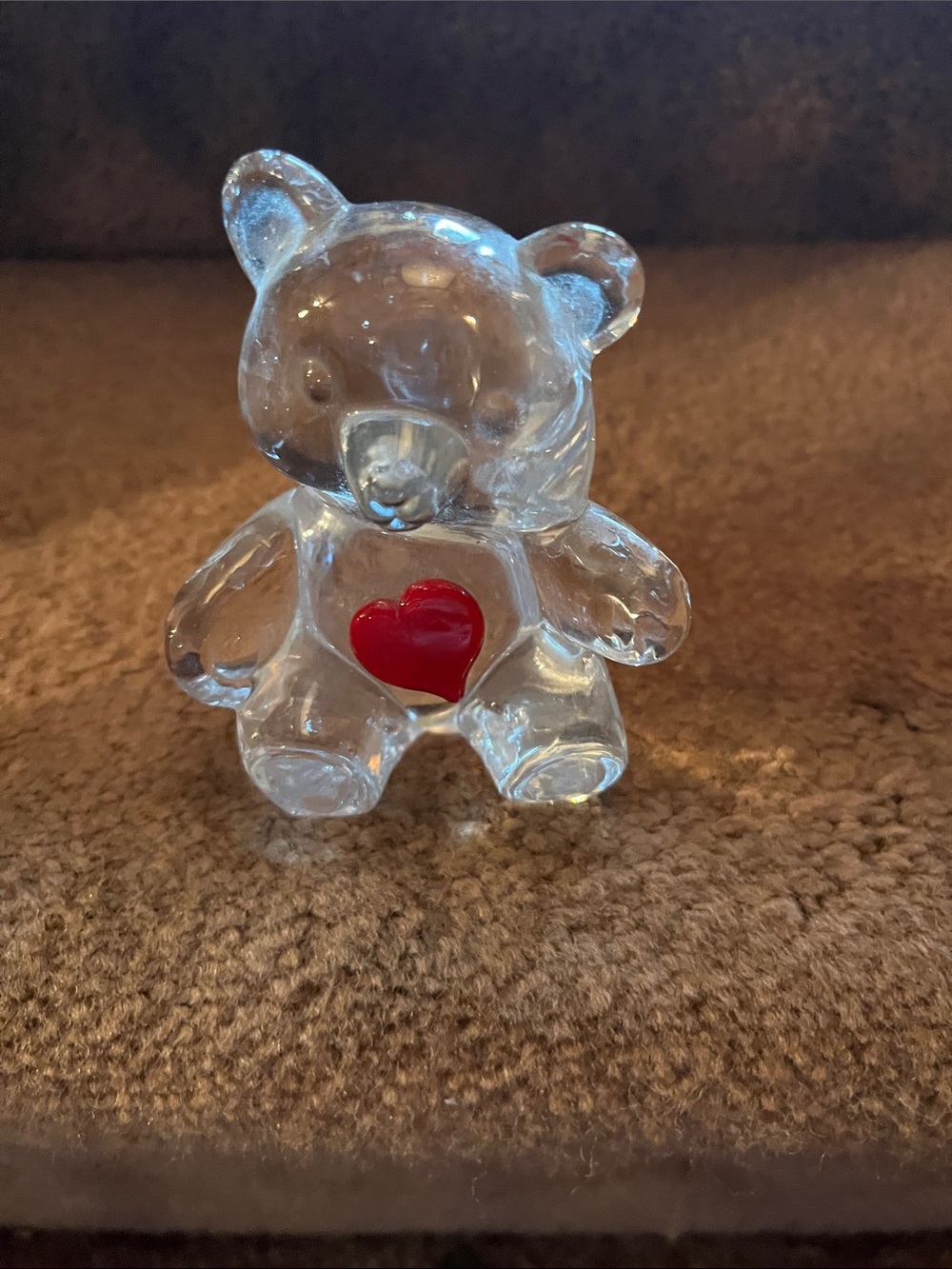 Clear Glass Teddy Bear Figurine with Red Heart - Home Accent